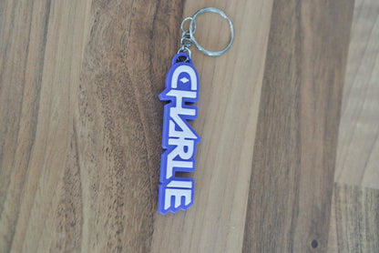 Personalised KPop name keychain in purple chrome effect font