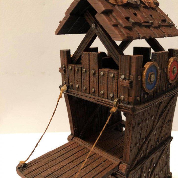 Siege Tower 28mm DND Terrain | Tabletop Wargaming Siege Scenery for Warhammer, Frostgrave & RPG | Unpainted 3D Printed
