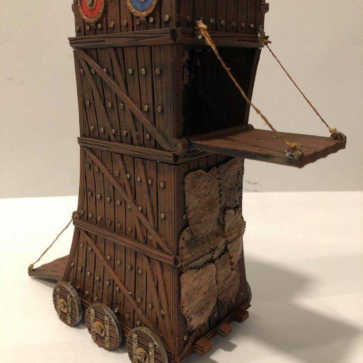 Siege Tower 28mm DND Terrain | Tabletop Wargaming Siege Scenery for Warhammer, Frostgrave & RPG | Unpainted 3D Printed