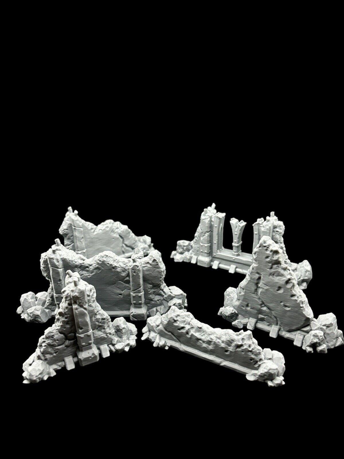 28mm Wall Ruins Terrain Scenery for DND, Warhammer, Wargames, Unpainted, 6 Pcs image 0