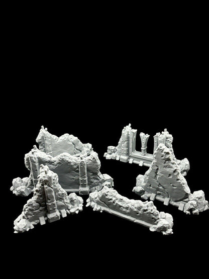 28mm Wall Ruins Terrain Scenery for DND, Warhammer, Wargames, Unpainted, 6 Pcs image 0
