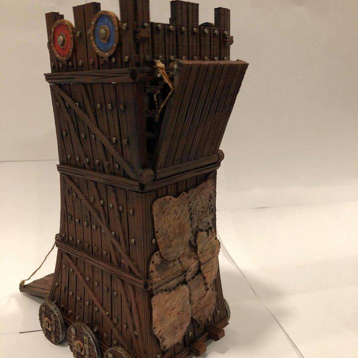 Close-up detail crop of Siege Tower - 28mm DND/Wargame/RPG Terrain from the original product photo angle