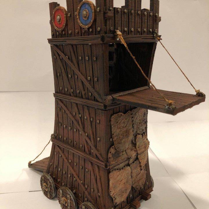 Siege Tower 28mm DND Terrain | Tabletop Wargaming Siege Scenery for Warhammer, Frostgrave & RPG | Unpainted 3D Printed