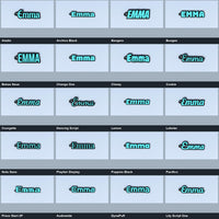 Guide comparing the name Emma in all 20 available font styles.