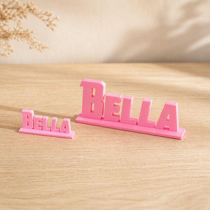 Small and Large Bella heroic angular personalised nameplates shown together for size comparison.