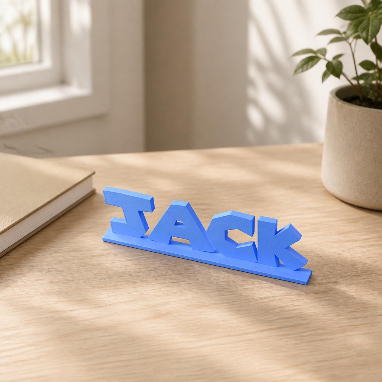 Jack platform adventure personalised nameplate displayed on a modern home-office desk.