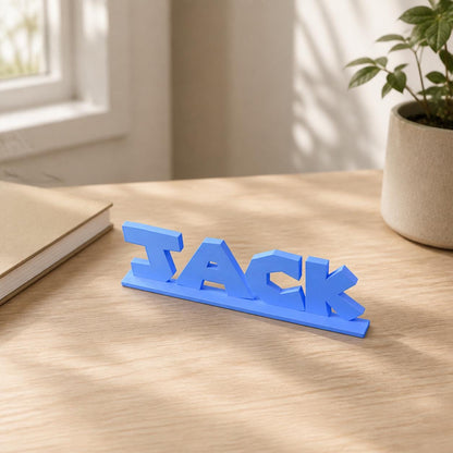 Jack platform adventure personalised nameplate displayed on a modern home-office desk.