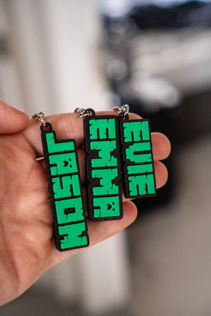 Personalised Pixel Name Keychain | Custom 3D Printed Bag Charm | Kids Birthday Gift | Party Favour | School Bag Tag - Molten Prints