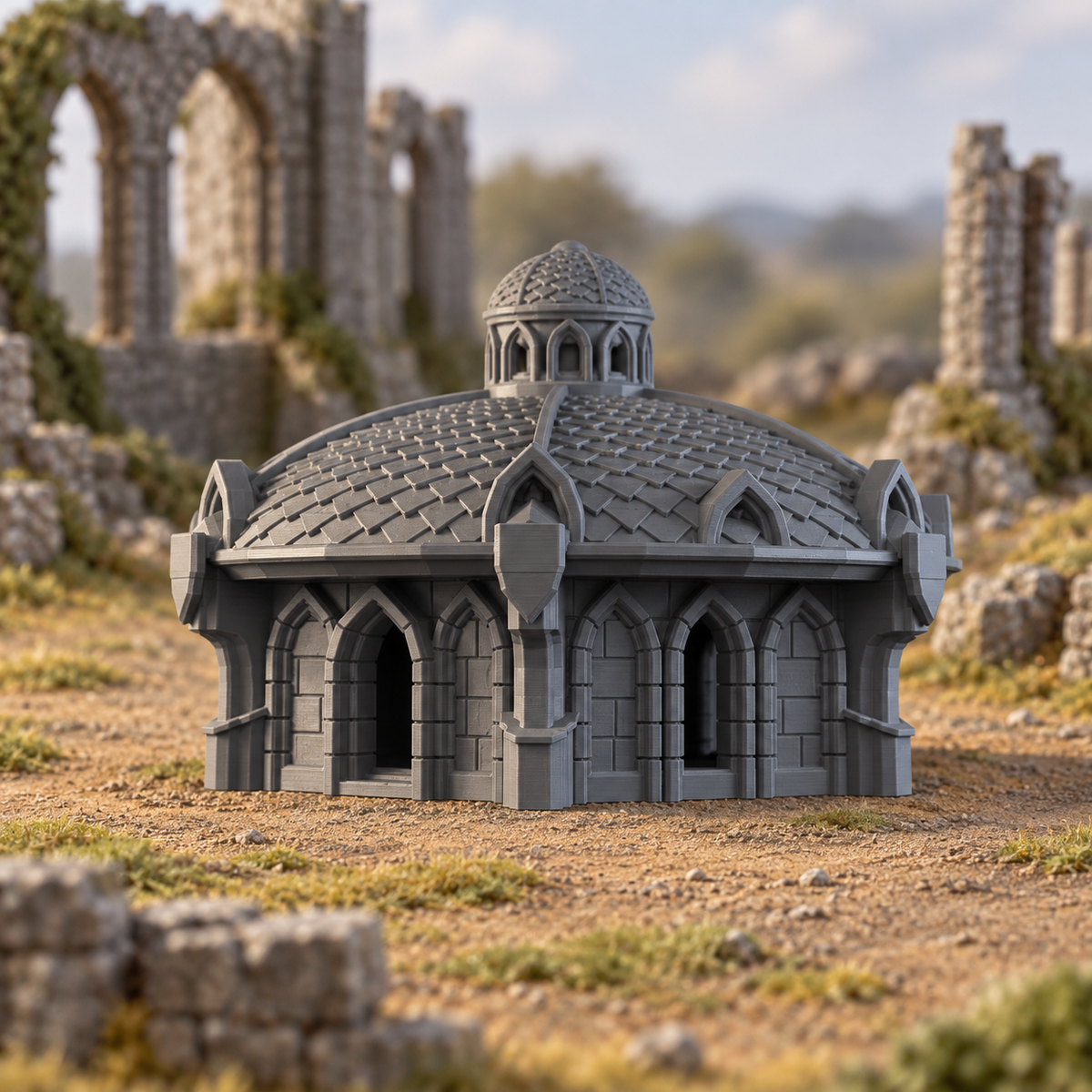 Supplementary product photo for Lost City Building 28mm DND Terrain Set 1 | Tabletop Wargaming Ruins for Warhammer, Frostgrave & RPG | 3D Printed in unpainted charcoal grey PLA