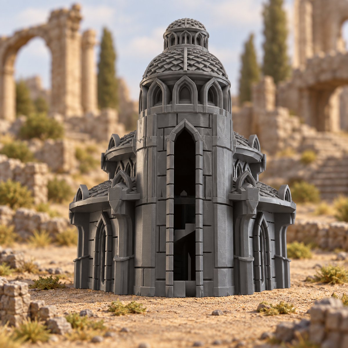 Supplementary product photo for Lost City Building 28mm DND Terrain Set 2 | Tabletop Wargaming Ruins for Warhammer, Frostgrave & RPG | 3D Printed in unpainted charcoal grey PLA