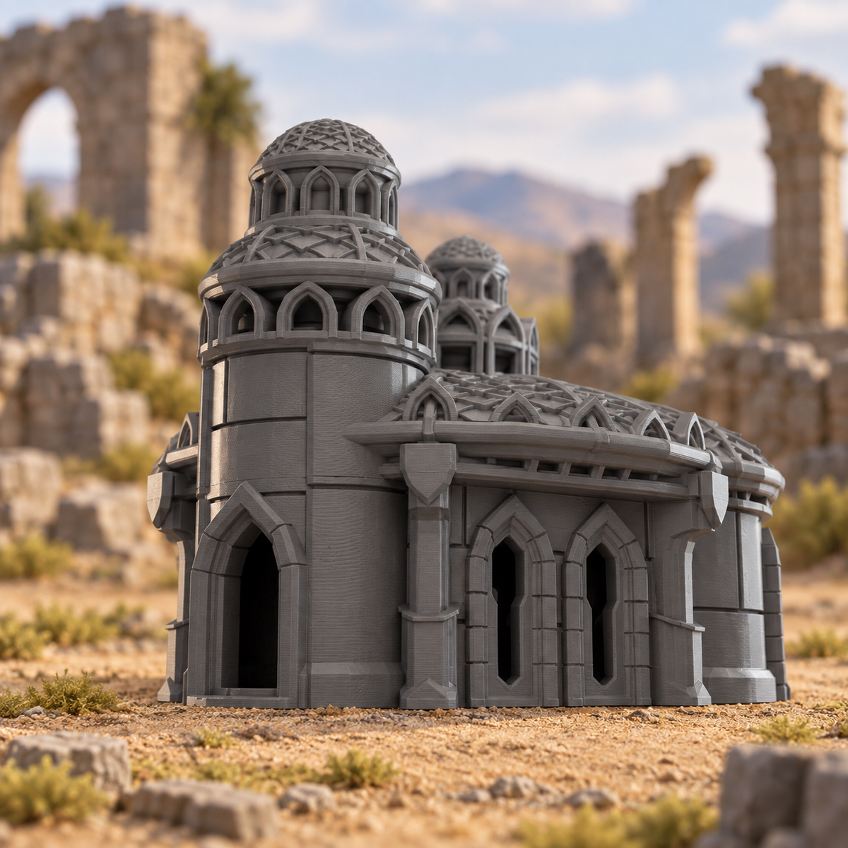 Supplementary product photo for Lost City Building 28mm DND Terrain Set 3 | Tabletop Wargaming Ruins for Warhammer, Frostgrave & RPG | 3D Printed in unpainted charcoal grey PLA