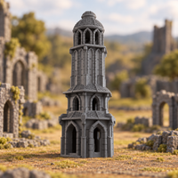 Supplementary product photo for Lost City Tower 28mm DND Terrain Set 1 | Tabletop Wargaming Ruins for Warhammer, Frostgrave & RPG | 3D Printed in unpainted charcoal grey PLA