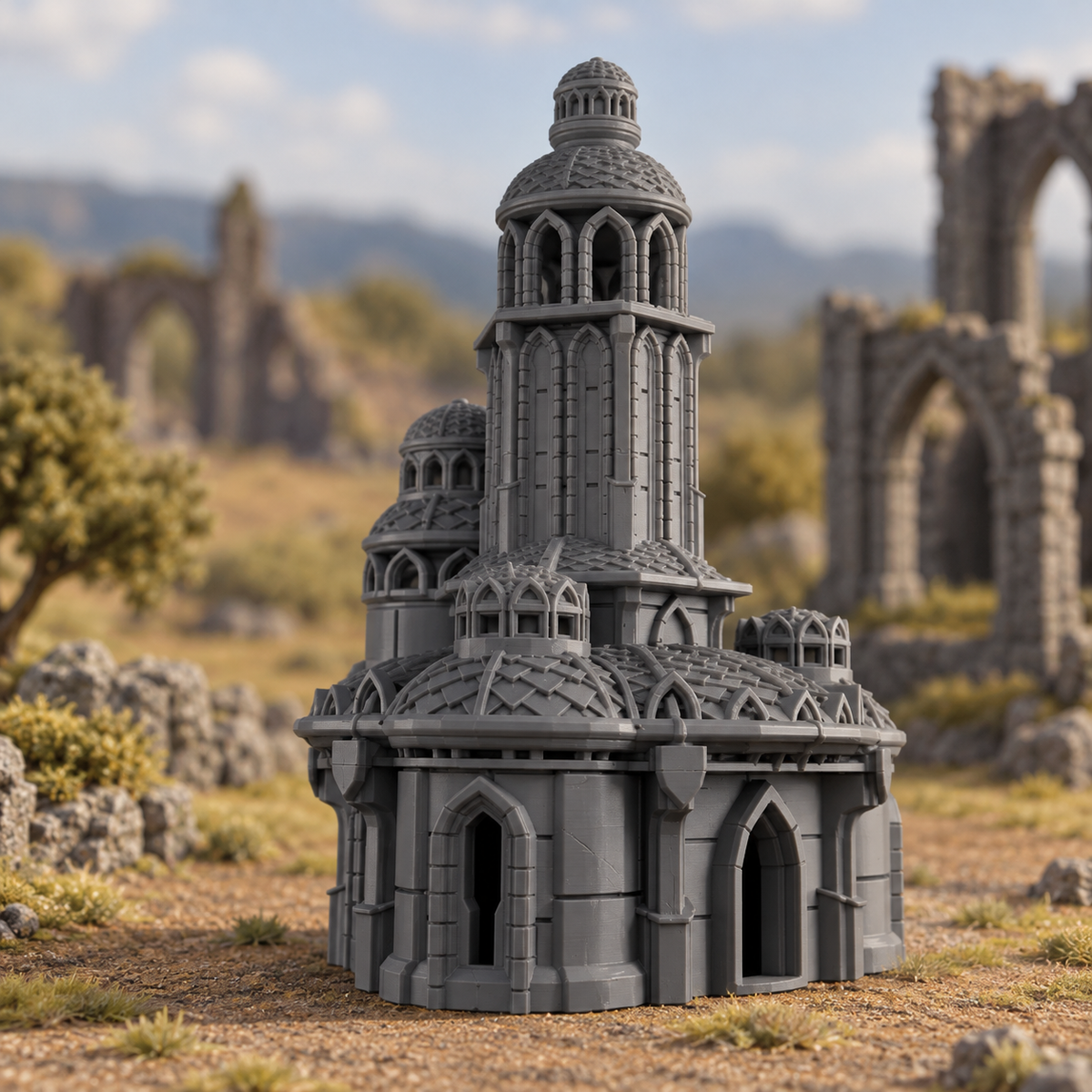 Supplementary product photo for Lost City Tower 28mm DND Terrain Set 2 | Tabletop Wargaming Ruins for Warhammer, Frostgrave & RPG | 3D Printed in unpainted charcoal grey PLA