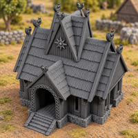 Supplementary product photo for Mead Hall - 28mm Tabletop Terrain for Epic Adventures in unpainted charcoal grey PLA