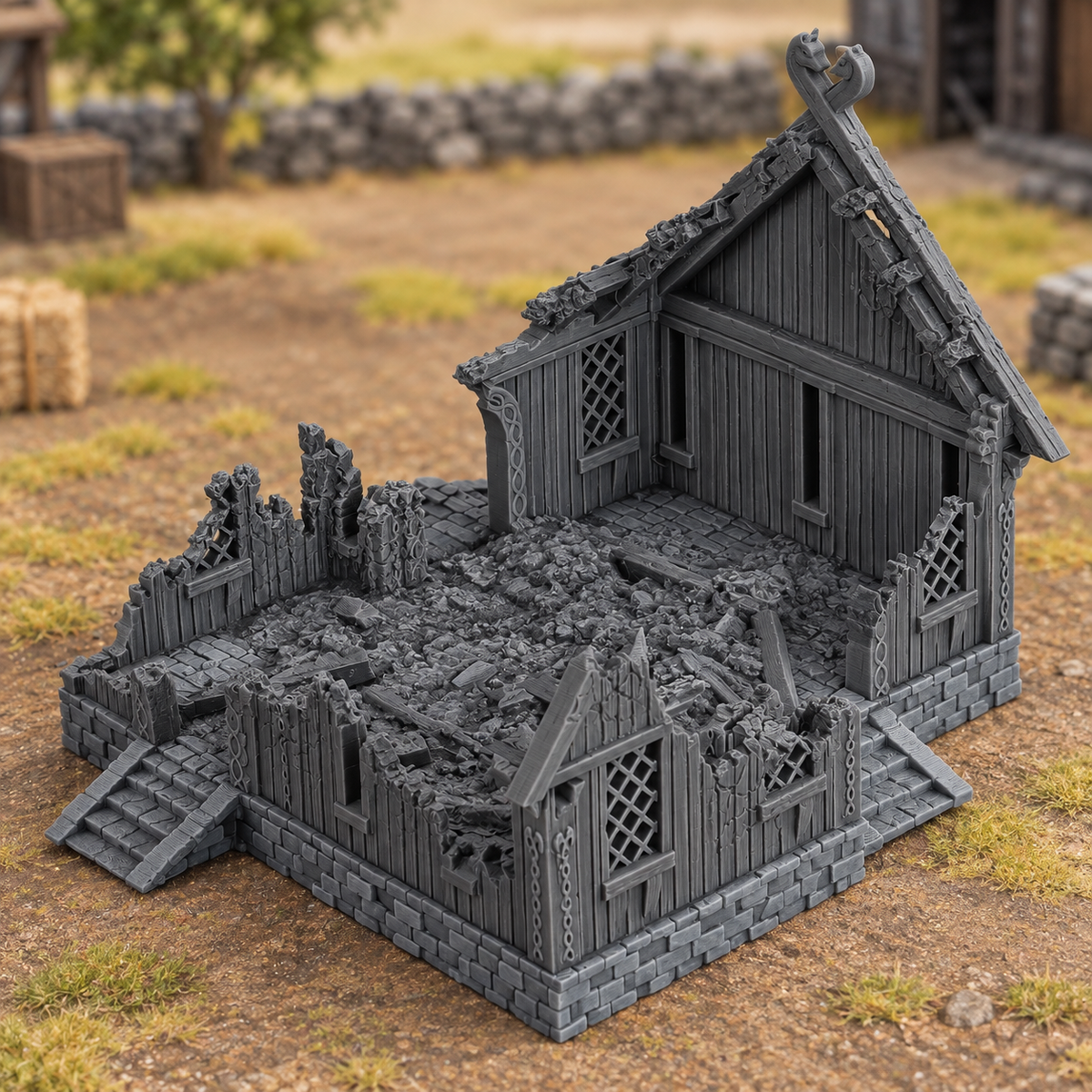 Supplementary product photo for Merchant House Ruin - 28mm Tabletop Terrain for Epic Adventures in unpainted charcoal grey PLA