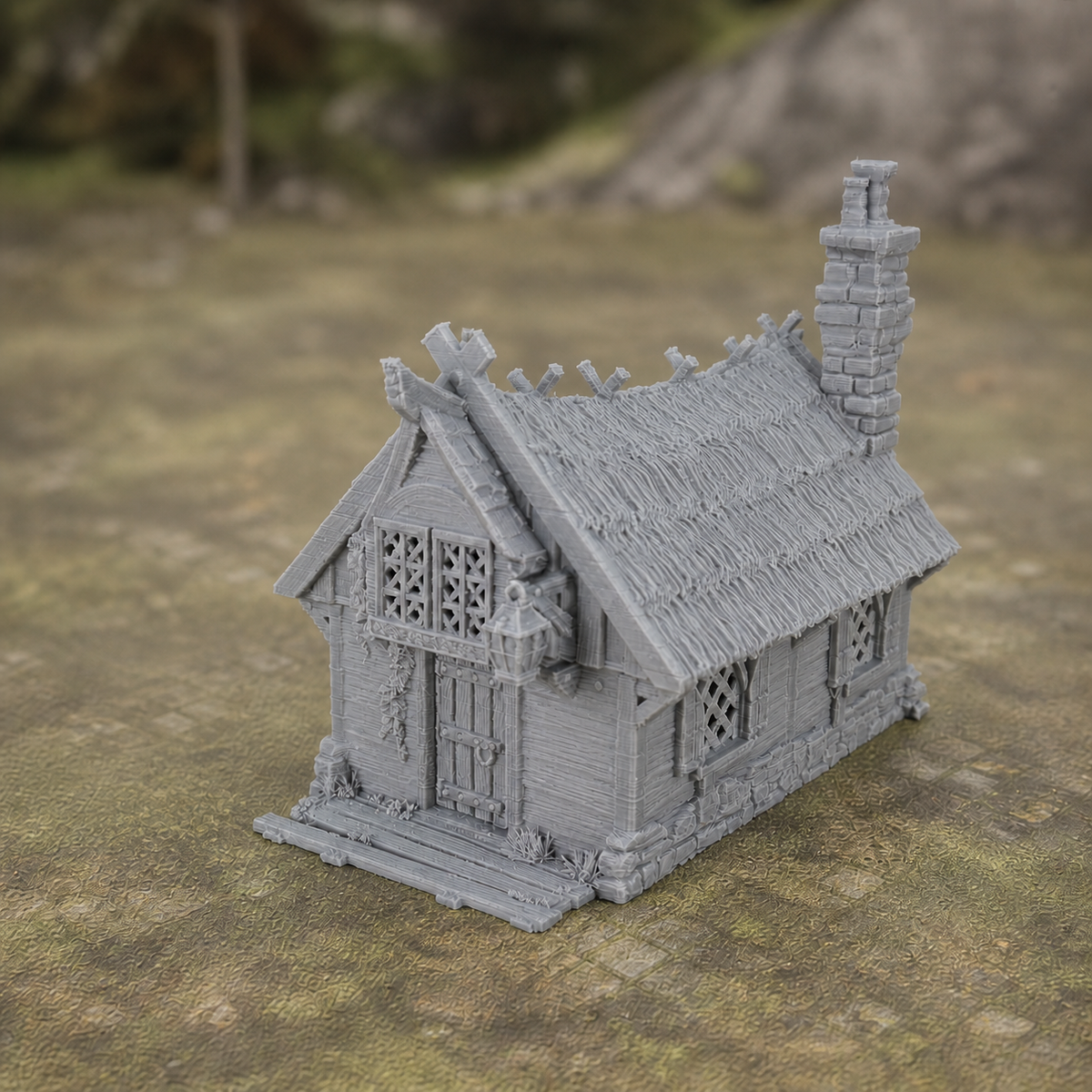 Cottage unpainted grey 28mm terrain product-only photo