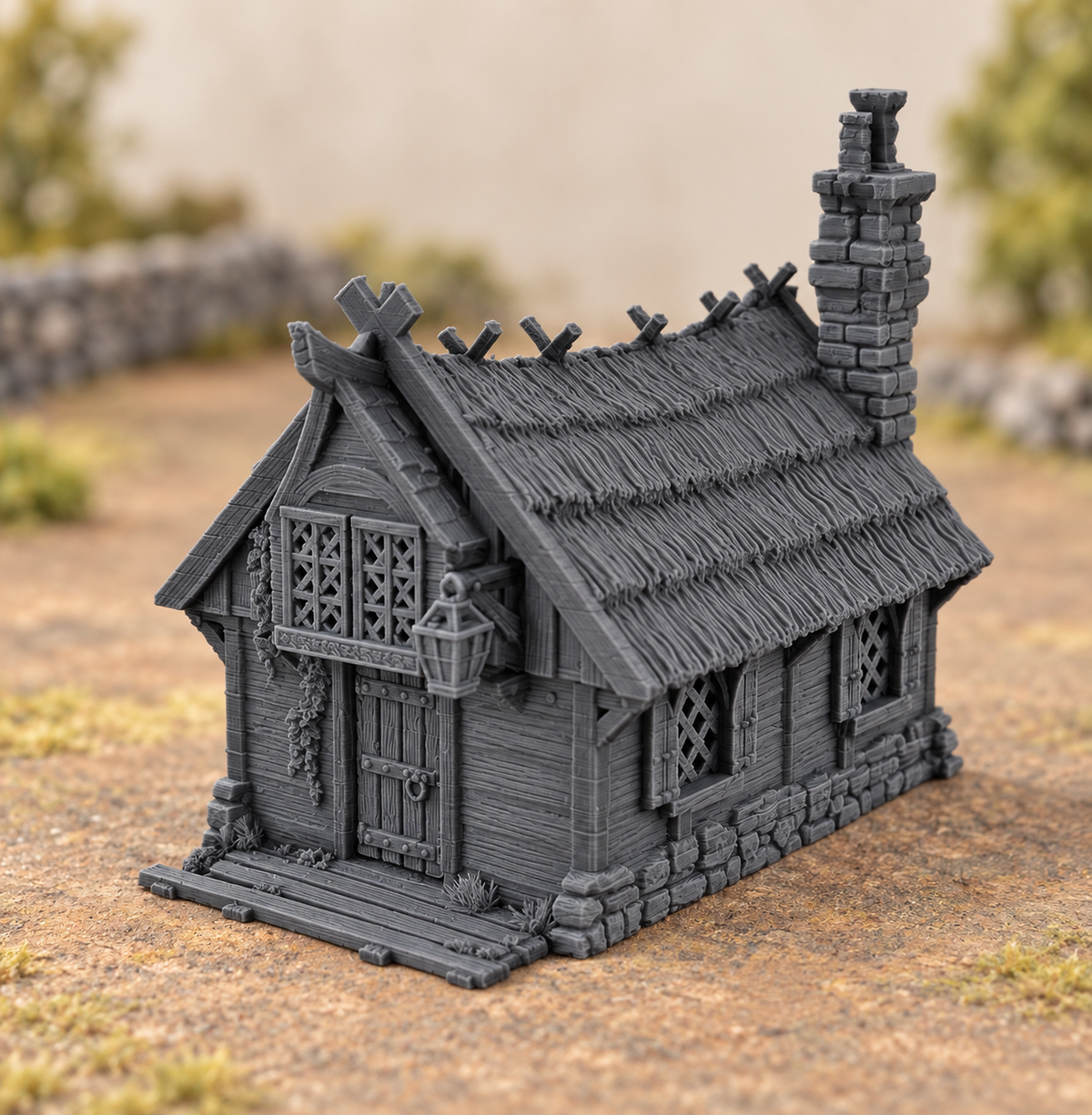 Supplementary product photo for Cottage – 28mm Fantasy Tabletop Terrain, Unpainted in unpainted charcoal grey PLA