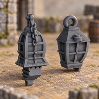 Supplementary product photo for Medieval Town Lanterns – 28mm Fantasy Terrain, Unpainted in unpainted charcoal grey PLA
