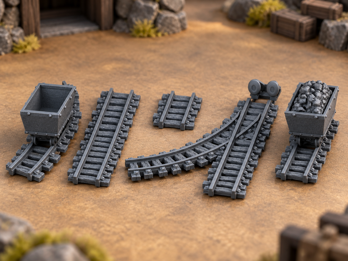 Supplementary product photo for Medieval Town Mine Set 2 – 28mm Fantasy Terrain, Unpainted in unpainted charcoal grey PLA