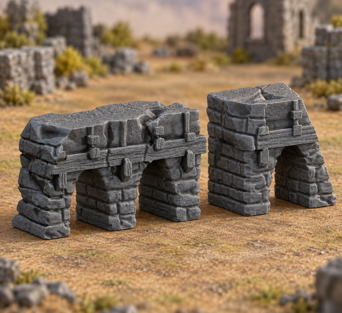Supplementary product photo for Medieval Town Stone Bridge Ruins – 28mm Terrain, Unpainted in unpainted charcoal grey PLA