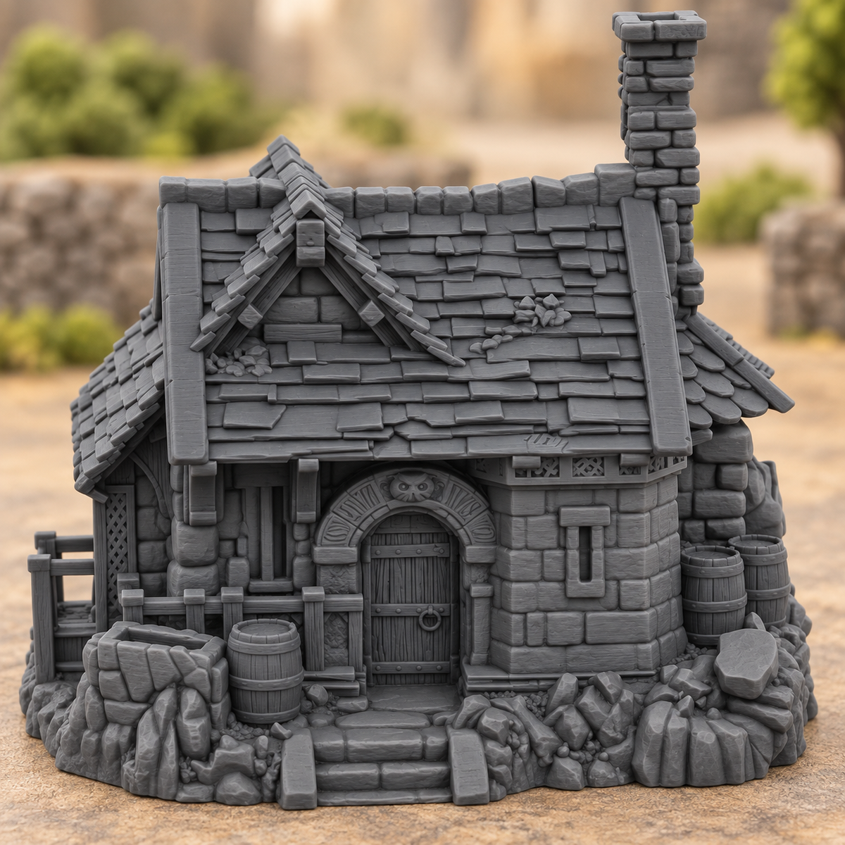 Supplementary product photo for Owl Manor – 28mm Fantasy Tabletop Terrain, Unpainted in unpainted charcoal grey PLA