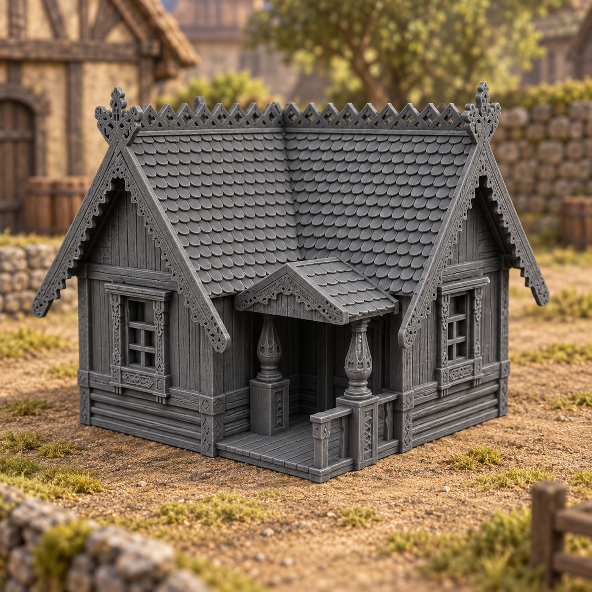 Supplementary product photo for Olena's House 28mm DND Terrain | Tabletop Wargaming Scenery for Warhammer, Frostgrave & RPG | Unpainted 3D Printed in unpainted charcoal grey PLA