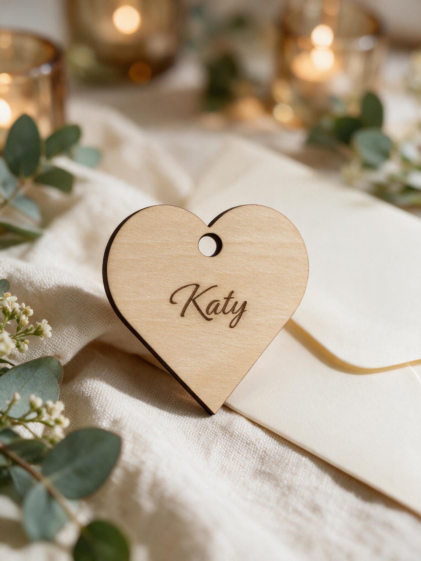 Personalised Wooden Heart Wedding Place Names with Ribbon