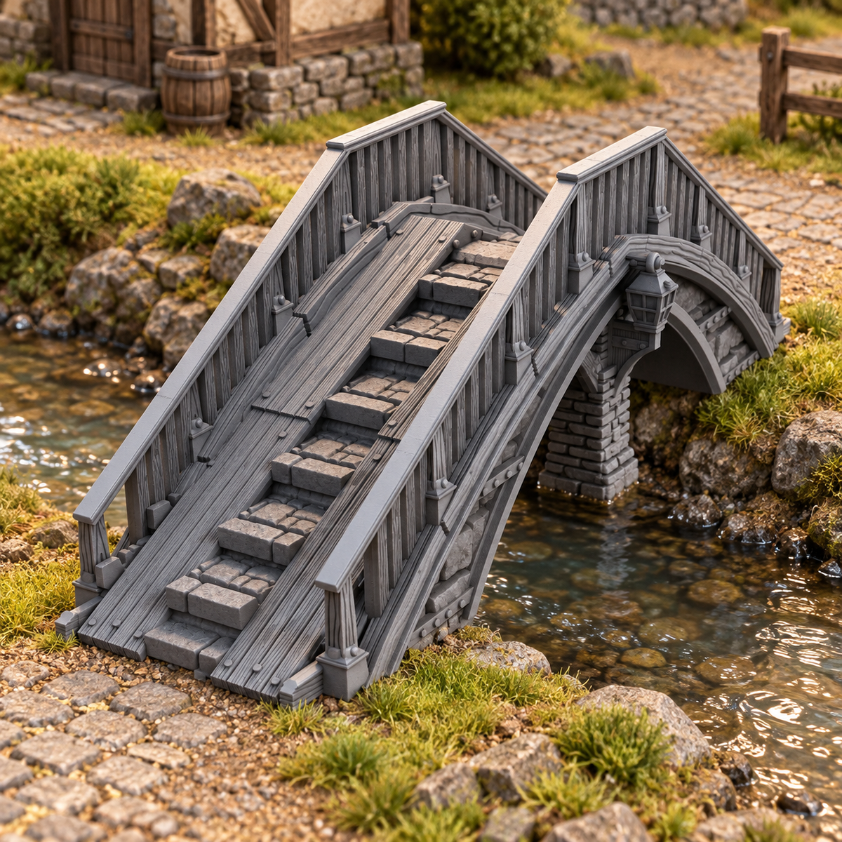 Supplementary product photo for Overpass Bridge 28mm DND Terrain | Tabletop Wargaming Scenery for Warhammer, Frostgrave & RPG | Unpainted 3D Printed in unpainted charcoal grey PLA