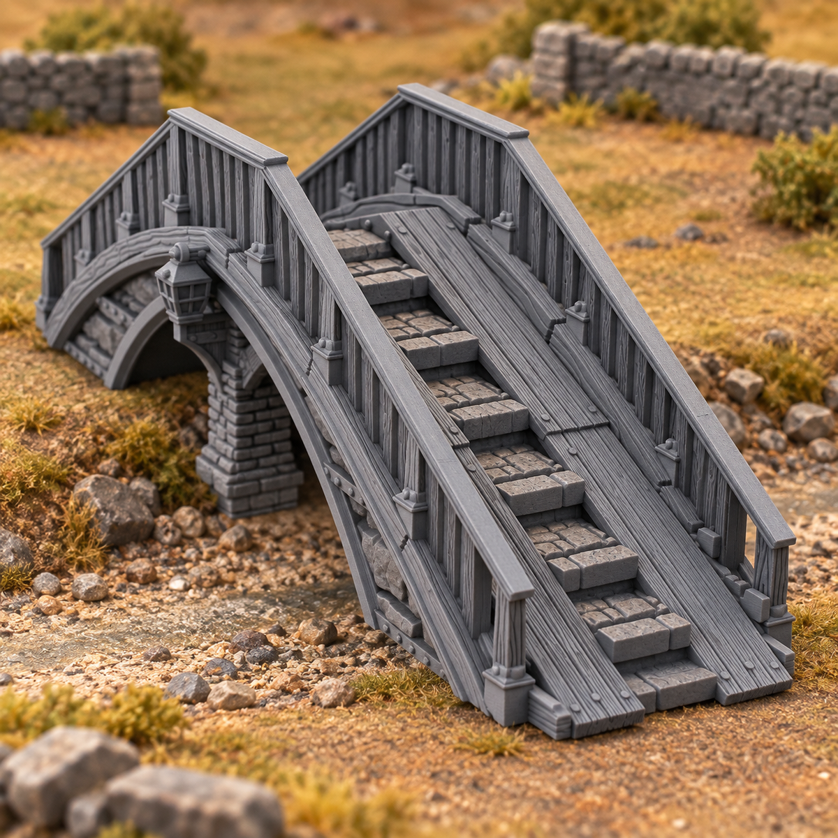 Supplementary product photo for Overpass Bridge 28mm DND Terrain | Tabletop Wargaming Scenery for Warhammer, Frostgrave & RPG | Unpainted 3D Printed in unpainted charcoal grey PLA
