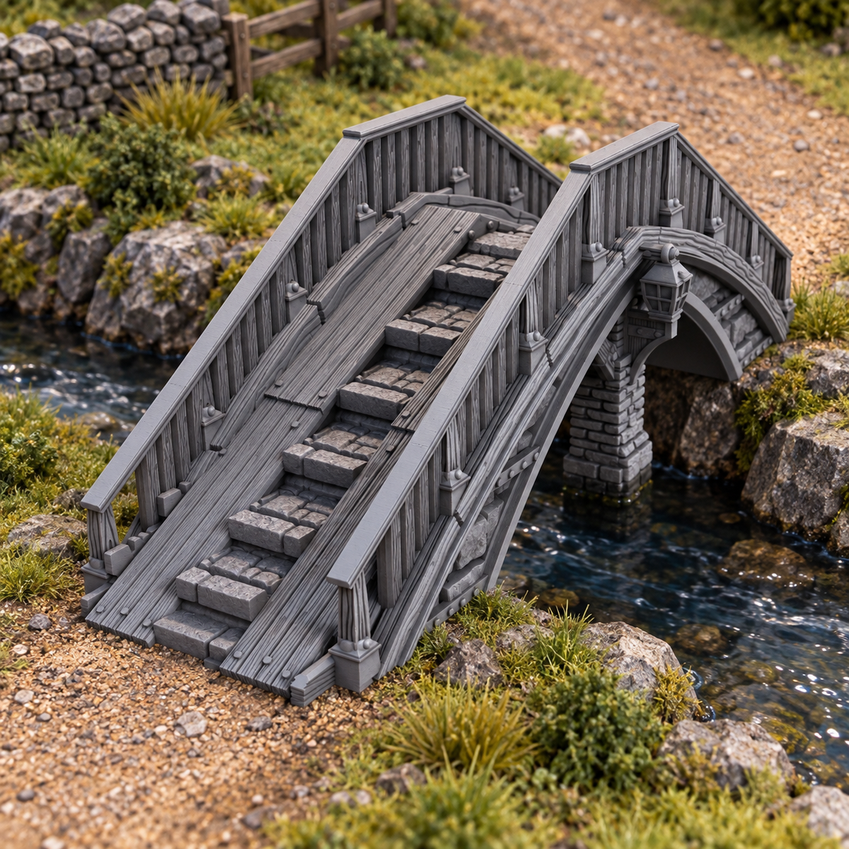 Supplementary product photo for Overpass Bridge 28mm DND Terrain | Tabletop Wargaming Scenery for Warhammer, Frostgrave & RPG | Unpainted 3D Printed in unpainted charcoal grey PLA