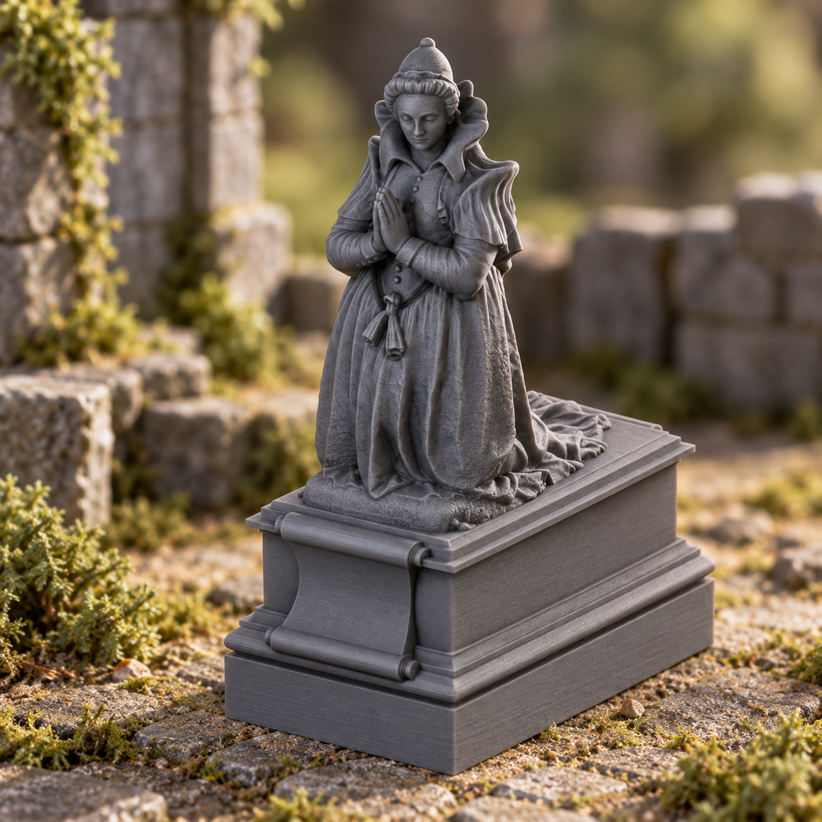 Supplementary product photo for Penitent Statue 28mm DND Scatter Terrain | Tabletop Wargaming Scenery for Warhammer, Frostgrave & RPG | 3D Printed in unpainted charcoal grey PLA