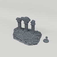 Broken Pillars turntable with 28mm scale figure for reference; figure not included