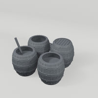 Farmhouse Dairy Barrels turntable showing exactly the 5 included terrain pieces, no accessories included