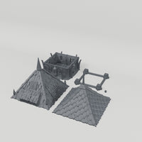 Mountain Outpost Extension, 28mm Terrain Add-On turntable showing the included terrain pieces