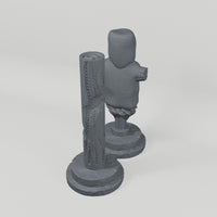 Combat Training Dummies and Practice Pillars turntable showing exactly the 2 included terrain pieces, no accessories included
