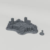 Lower Ruins 01 example turntable with 28mm scale figure for reference; figure not included