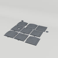 Modular Cobblestone Street Set, 28mm Terrain turntable showing the included terrain pieces