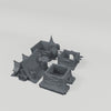 Hanging Vat Manor, 28mm Fantasy Terrain turntable showing the included terrain pieces