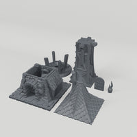 Sentinel Beacon, 28mm Fantasy Terrain turntable showing the included terrain pieces