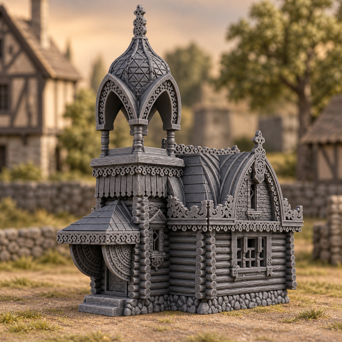 Supplementary product photo for Priest's House 28mm DND Terrain | Tabletop Wargaming Scenery for Warhammer, Frostgrave & RPG | Unpainted 3D Printed in unpainted charcoal grey PLA