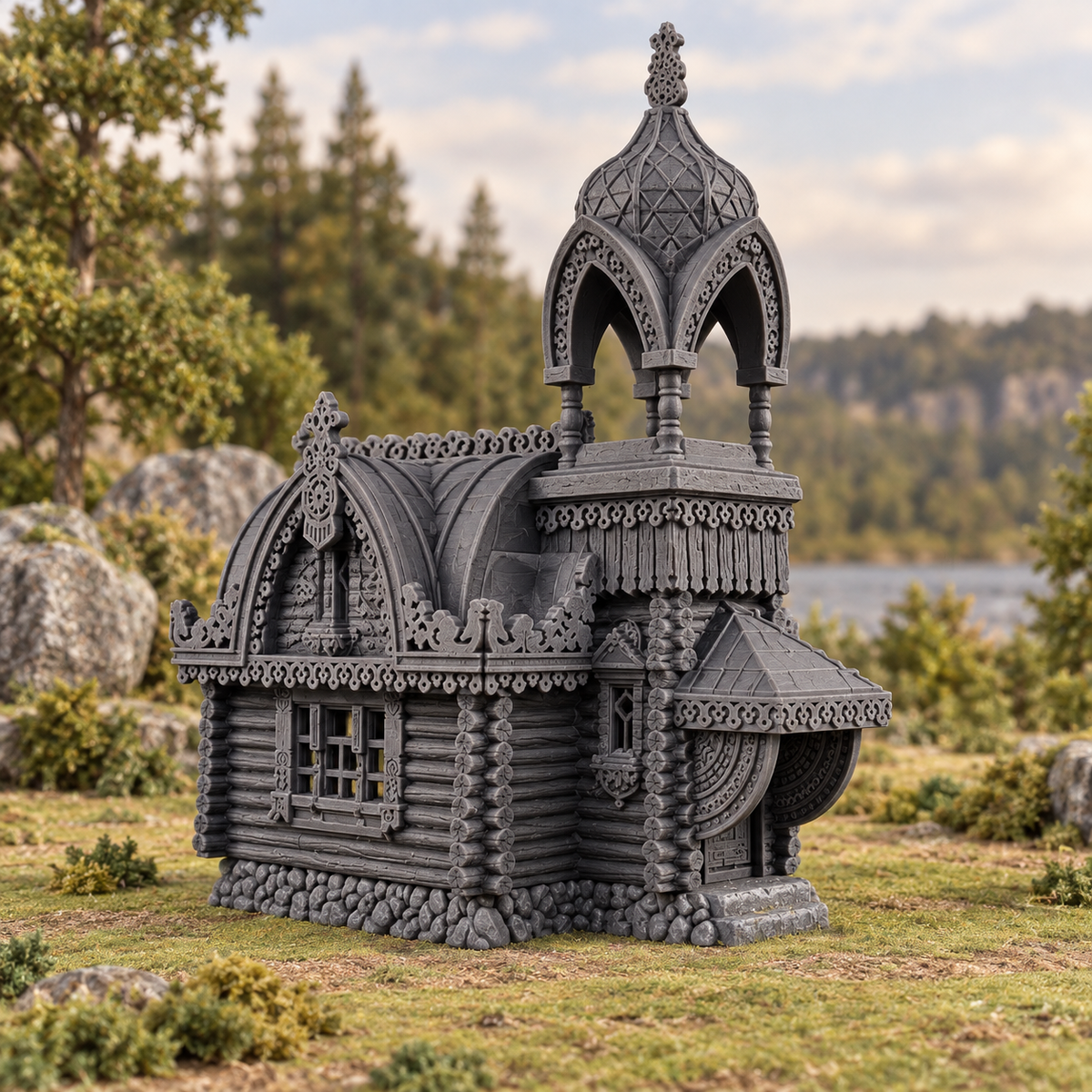 Supplementary product photo for Priest's House 28mm DND Terrain | Tabletop Wargaming Scenery for Warhammer, Frostgrave & RPG | Unpainted 3D Printed in unpainted charcoal grey PLA