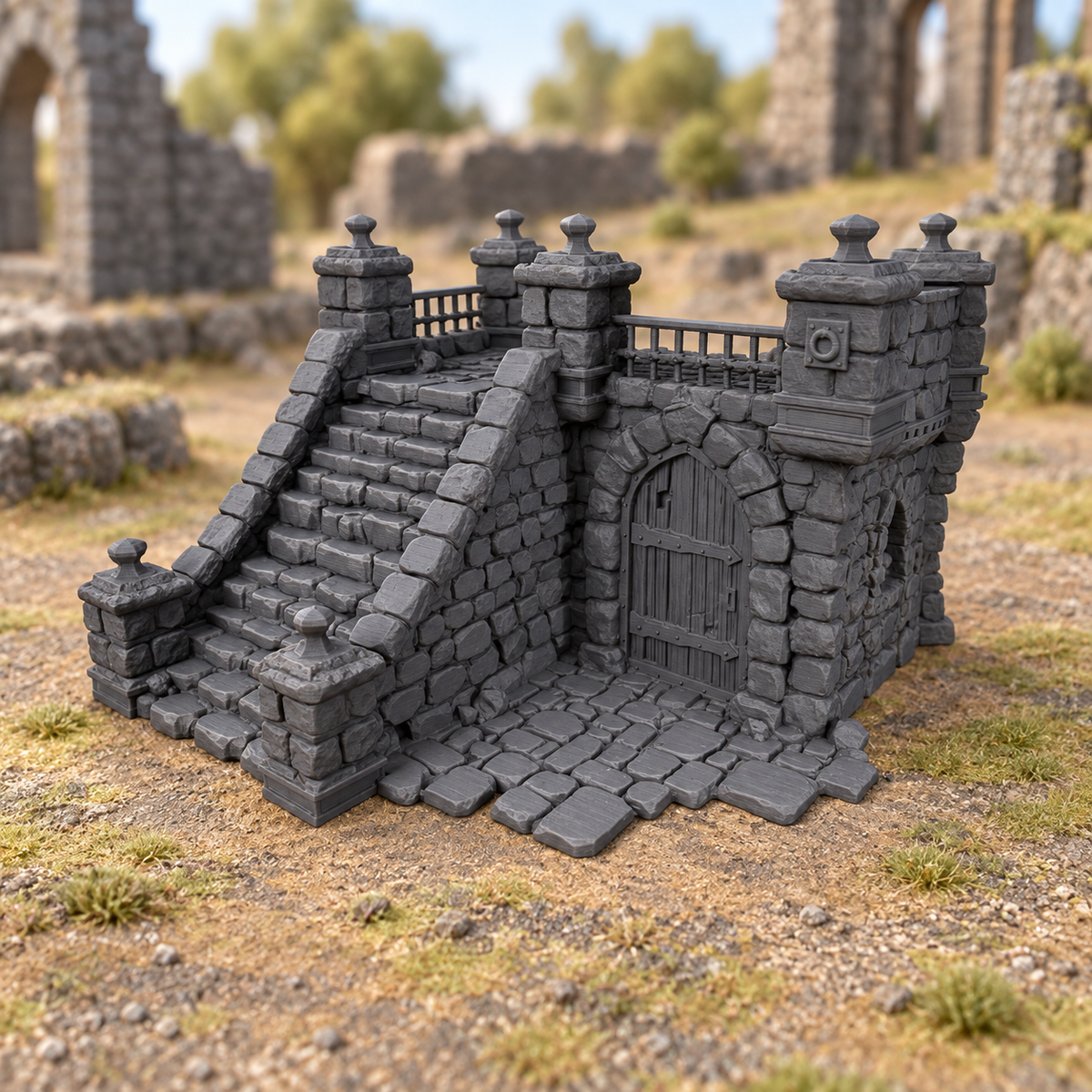 Supplementary product photo for Ruined Big Platform - 28mm DND/Wargame/RPG Terrain in unpainted charcoal grey PLA
