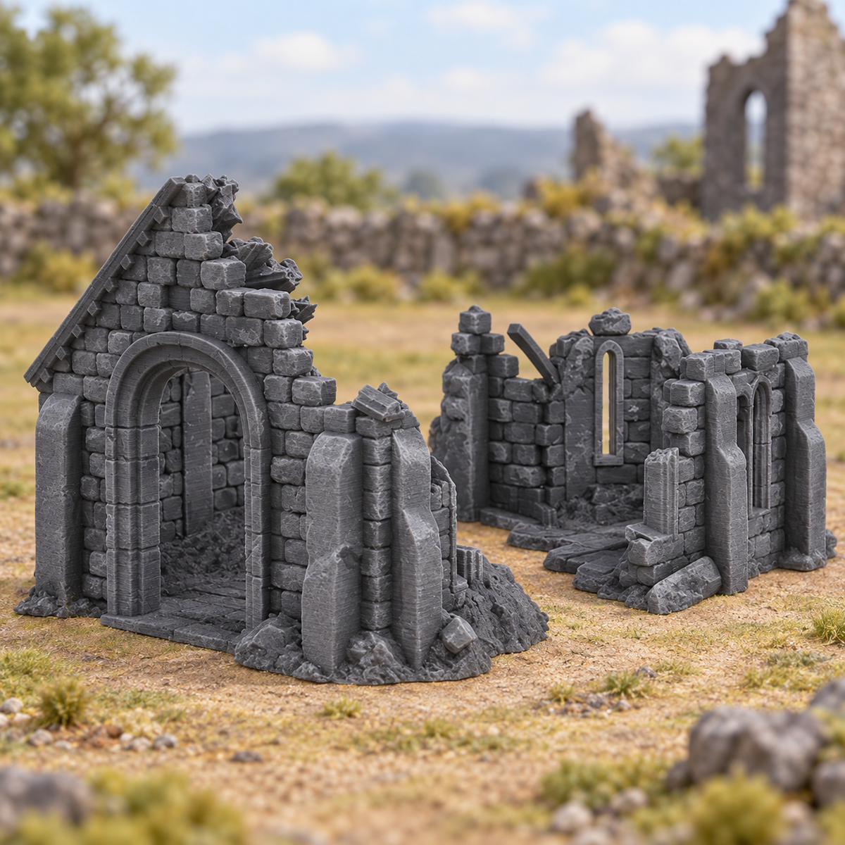 Supplementary product photo for Ruined Church 28mm DND Terrain | Tabletop Wargaming Scenery for Mordheim, Frostgrave & RPG | Unpainted 3D Printed in unpainted charcoal grey PLA