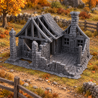 Supplementary product photo for Ruined House 28mm DND Terrain | Tabletop Wargaming Scenery for Mordheim, Frostgrave & RPG | Unpainted 3D Printed in unpainted charcoal grey PLA