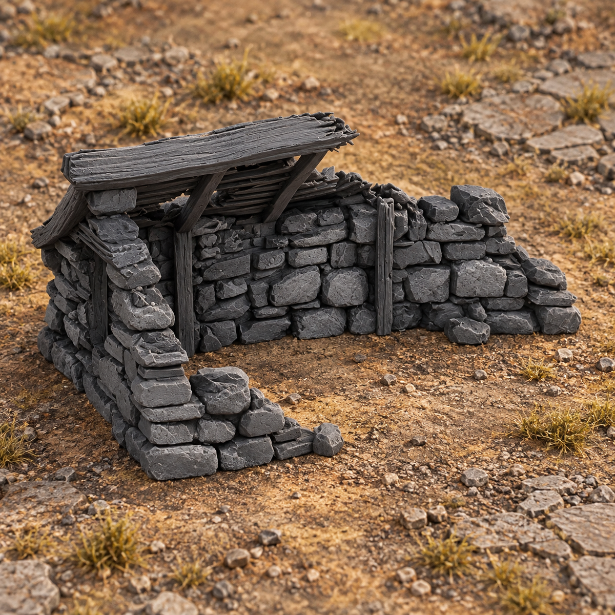 Supplementary product photo for Ruined Medieval House 28mm DND Terrain Set A | Wargaming Scenery for Mordheim, Frostgrave & RPG | Unpainted 3D Printed in unpainted charcoal grey PLA