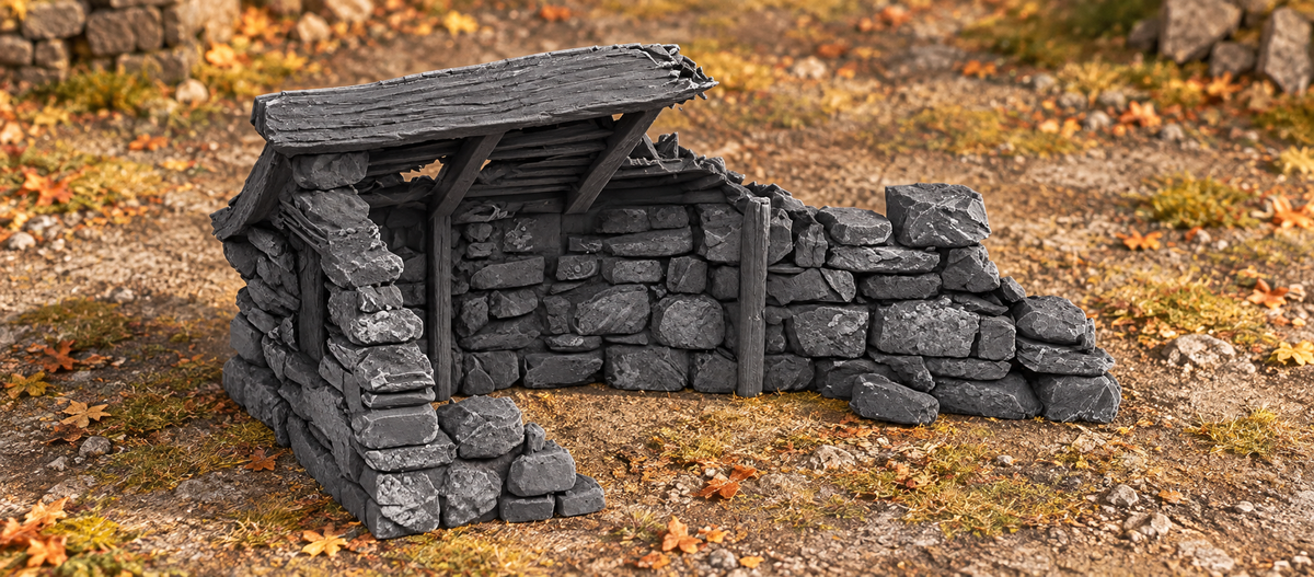Supplementary product photo for Ruined Medieval House 28mm DND Terrain Set A | Wargaming Scenery for Mordheim, Frostgrave & RPG | Unpainted 3D Printed in unpainted charcoal grey PLA