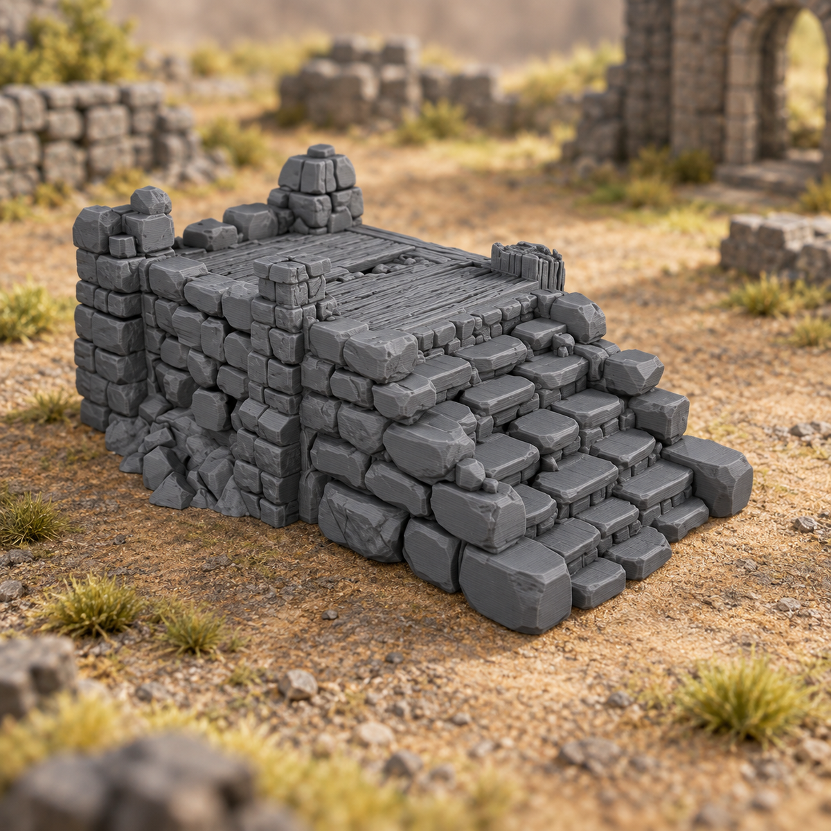 Supplementary product photo for Ruined Platform - 28mm DND/Wargame/RPG Terrain in unpainted charcoal grey PLA