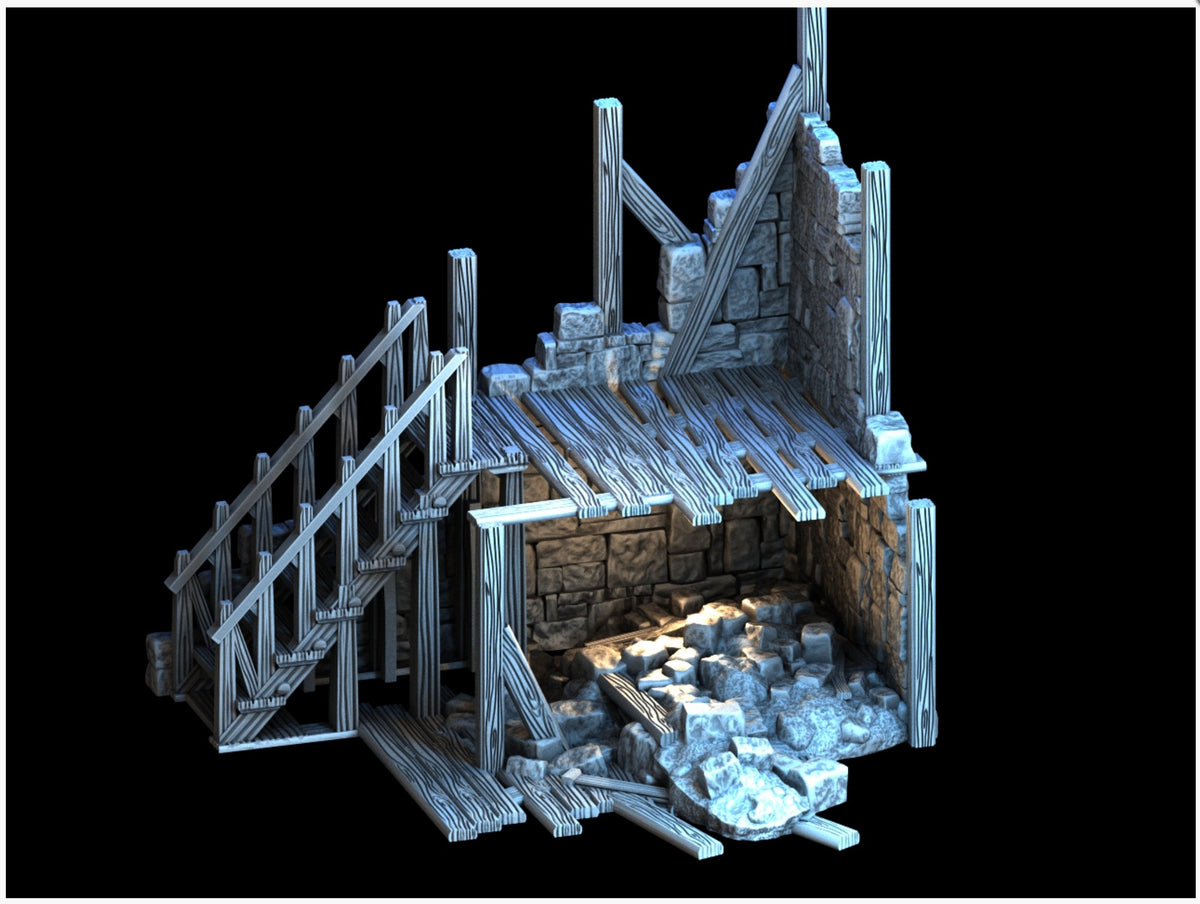 Ruined Stairs - 28mm Tabletop Terrain - Molten Prints
