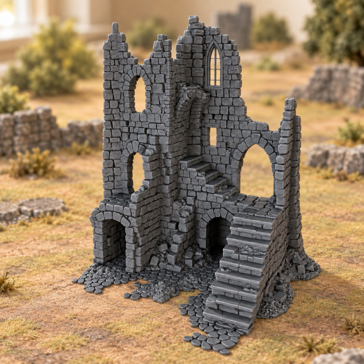Supplementary product photo for Ruined Tower A - 28mm DND/Wargame/RPG Terrain in unpainted charcoal grey PLA