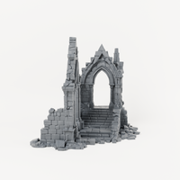 Stepped Gothic Church Ruin - Exact included printed components, front view